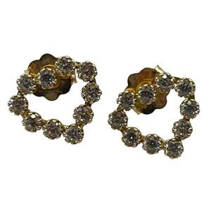 10K Gold Cubic Zirconia‎ Open Heart Post Earrings Love Sparkle Glam Date Night
